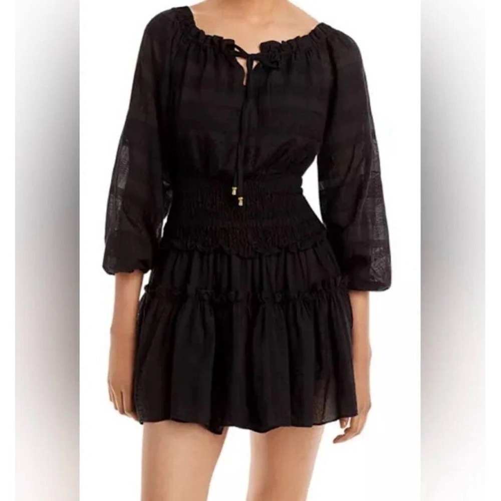 New Ramy Brook Erica Fit and Flare Balloon Sleeve Dress Black - Size S